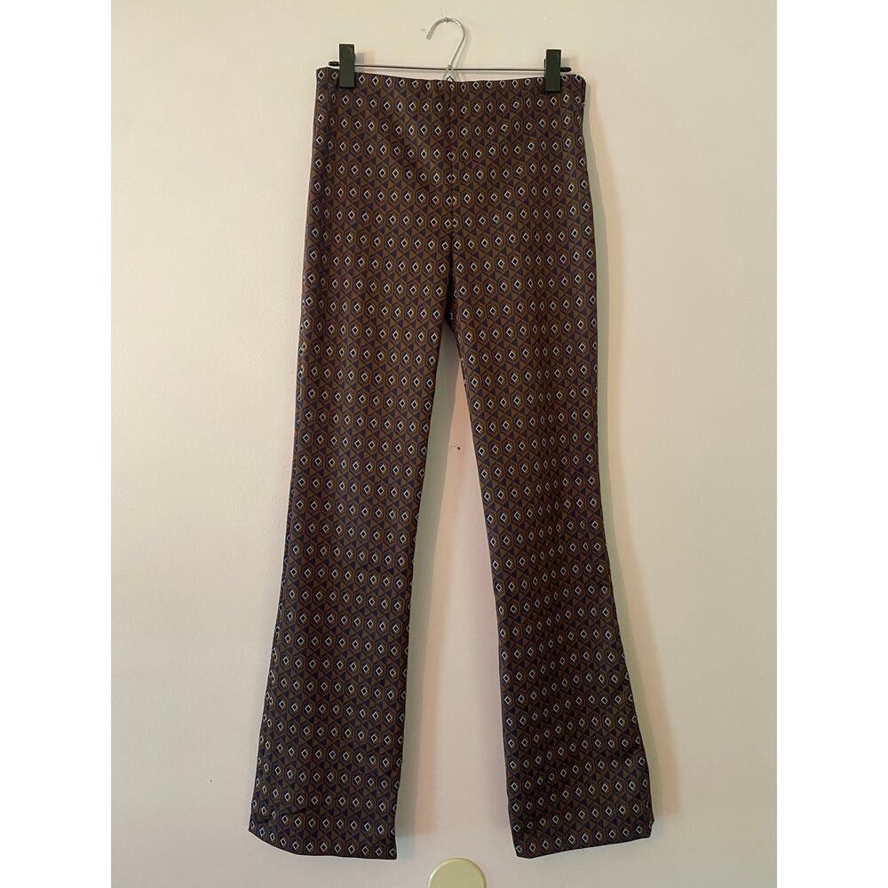 Zara Brown Navy Patterned Stretchy Straight Leg Dress Pants Boho Women's Small - Picture 2 of 12